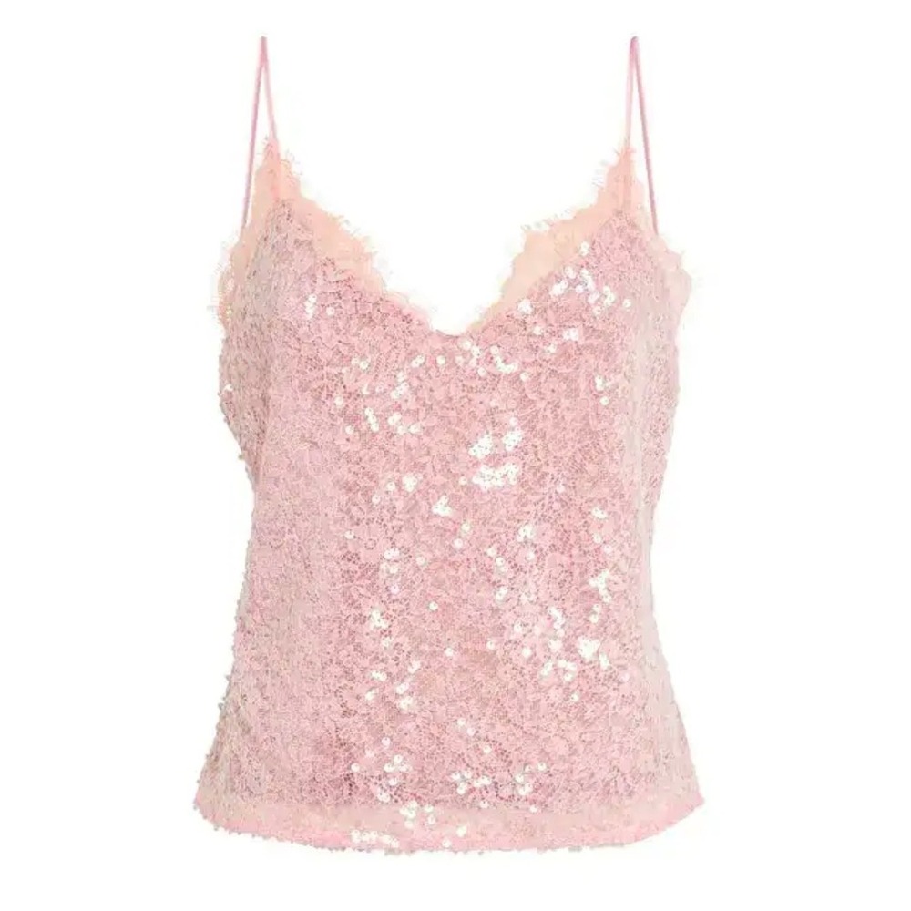 STAUD Kezia Top Cherry Blossom Pink Lace Sequin Cami 633-3744-CHB